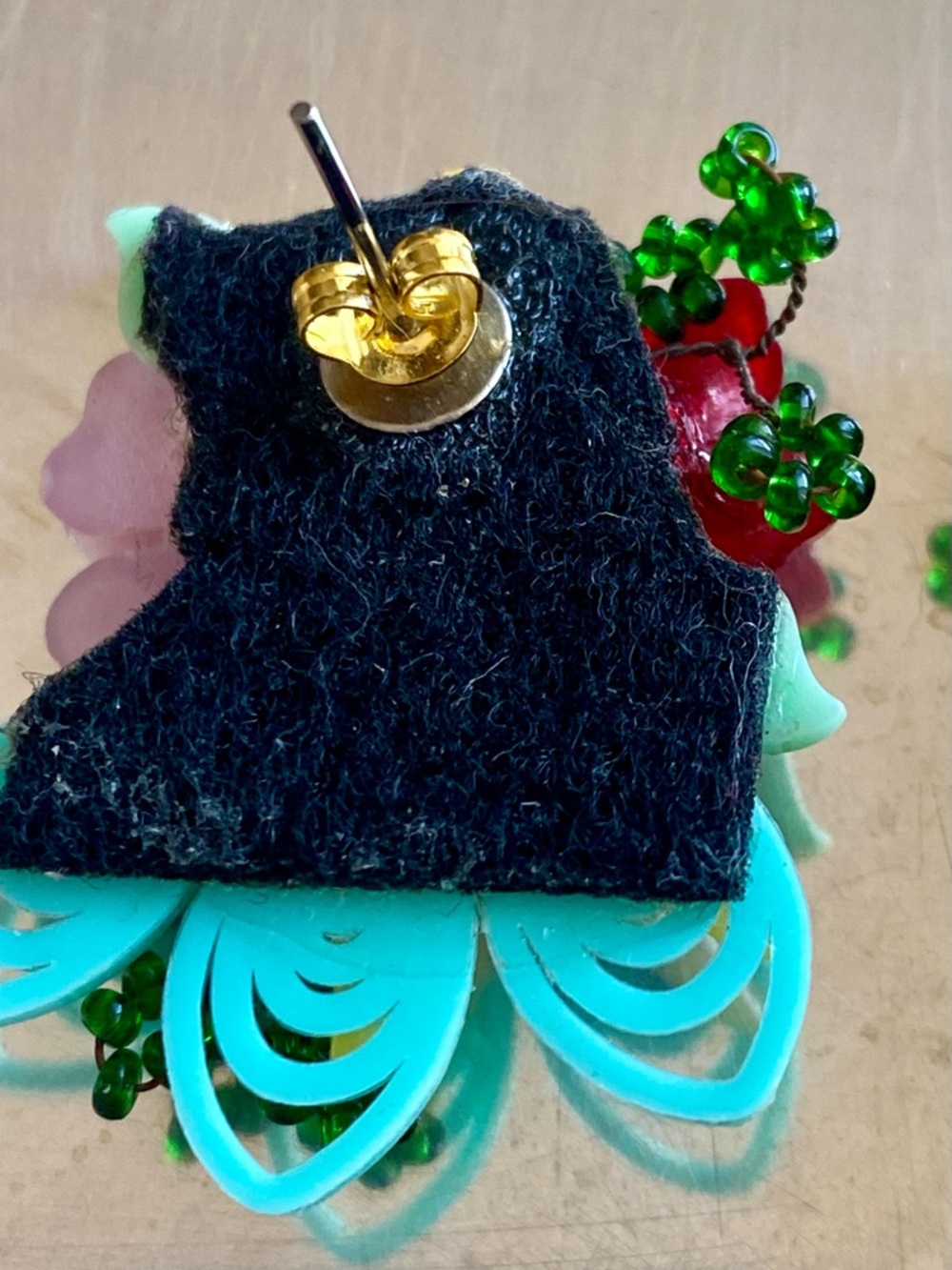 Vintage Mid Century from Hawaii Flower Bouquet Post Earrings w/ Rhinestones) - Picture 5 of 6